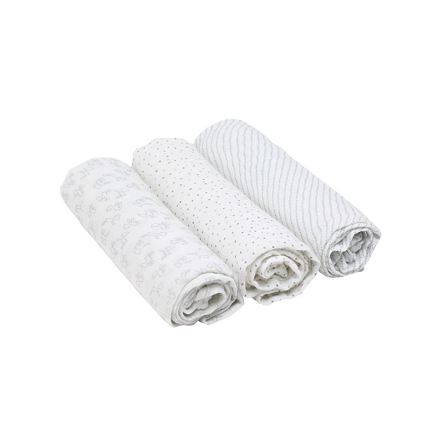 Lot de 3 langes pour emmailloter Lela 80 x 80 cm – Gris clair 