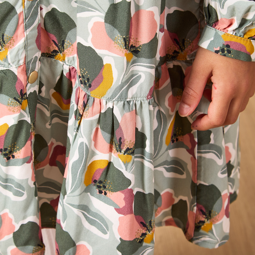 Meisjesjurk met lange mouwen en bloemenprint 