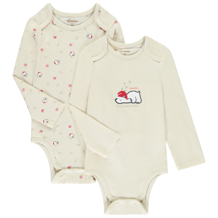 Lot de 2 bodies manches longues de Noël pour bébé avec ouvertures différentes selon l'âge 