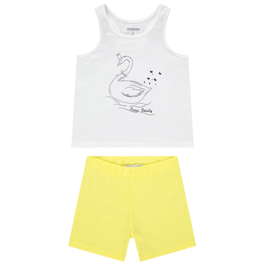 Ensemble débardeur print cygne et short jaune 