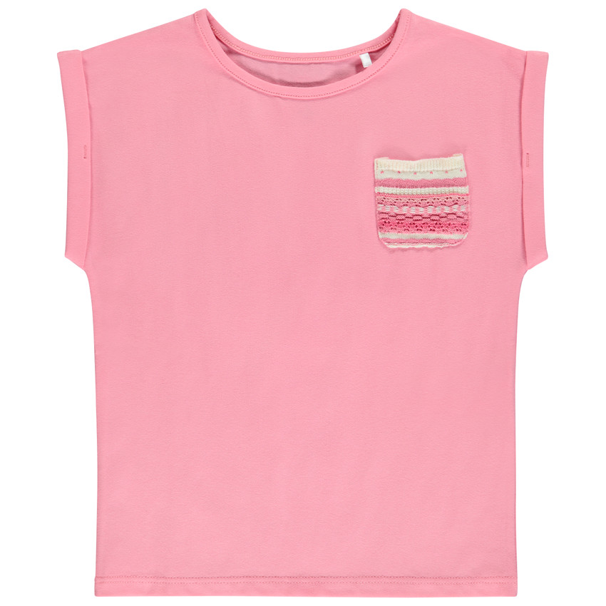 T-shirt met korte mouwen met fantasiezak in haakwerk voor meisjes 