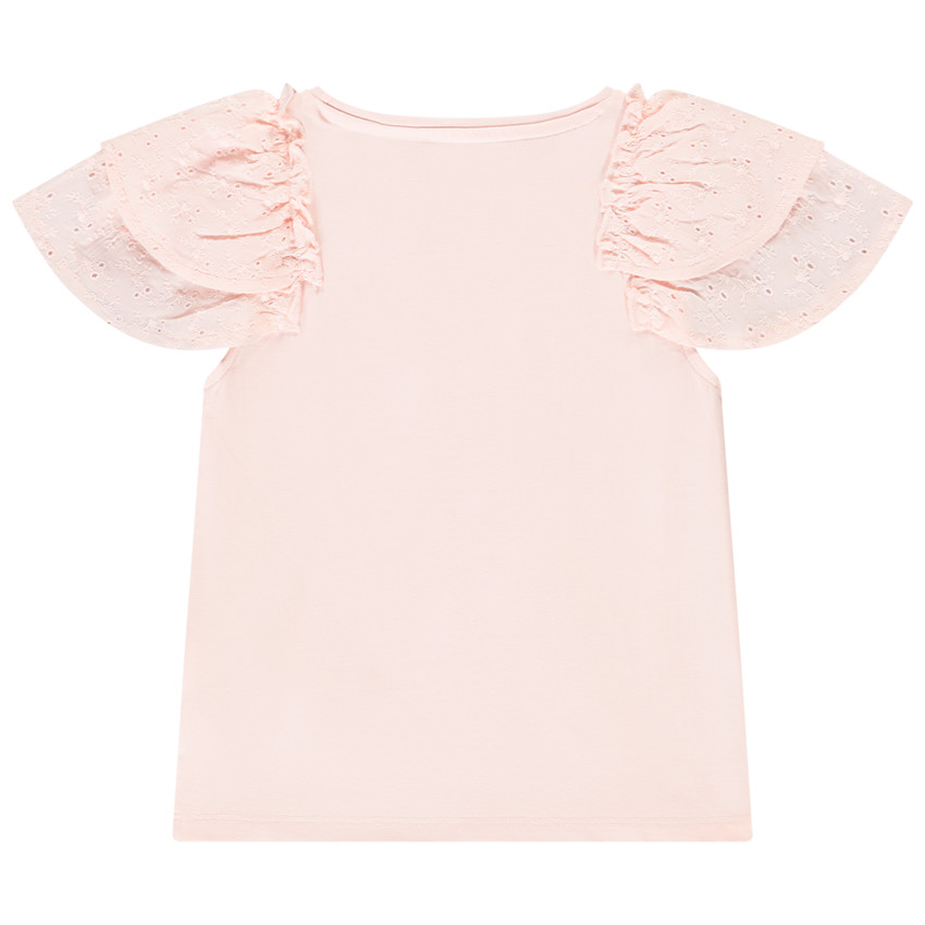 T-shirt manches courtes brodées et volantées fille 