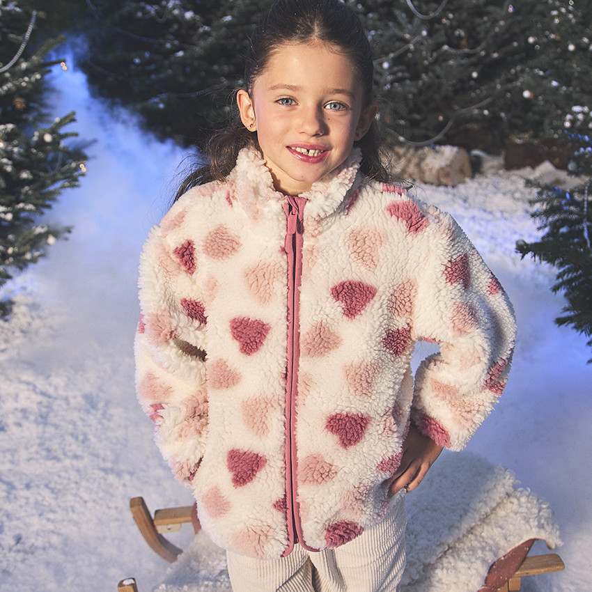 Veste en sherpa imprimé cœurs pour fille 