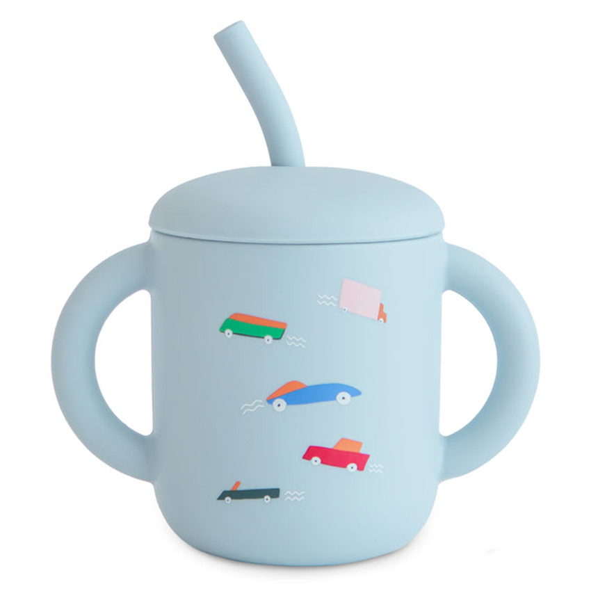 Tasse d’apprentissage en silicone avec paille Retro Cars 