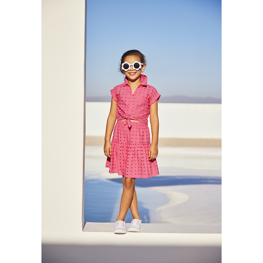 Chemise manches courtes en broderie anglaise pour fille 