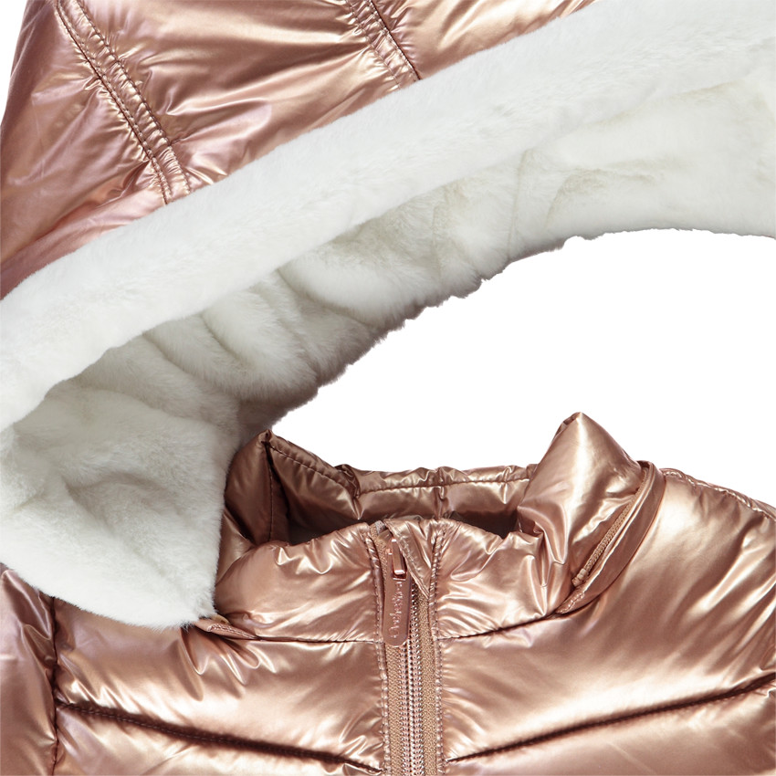 Doudoune en toile métallisée avec capuche et fausse fourrure pour bébé fille 