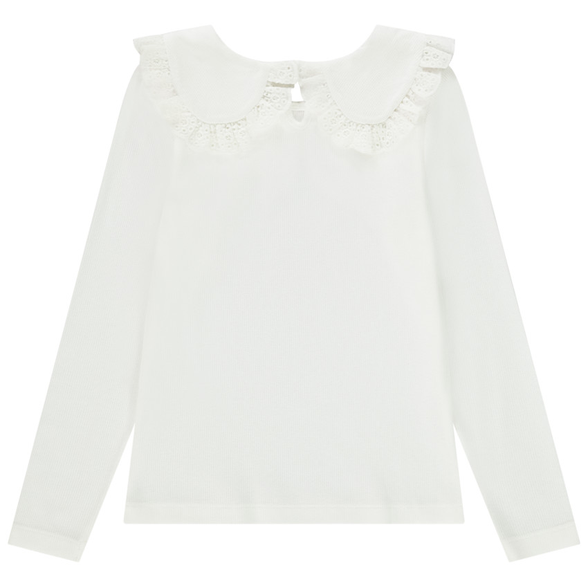 Lange rib T-shirt met geborduurde halslijn voor meisjes 