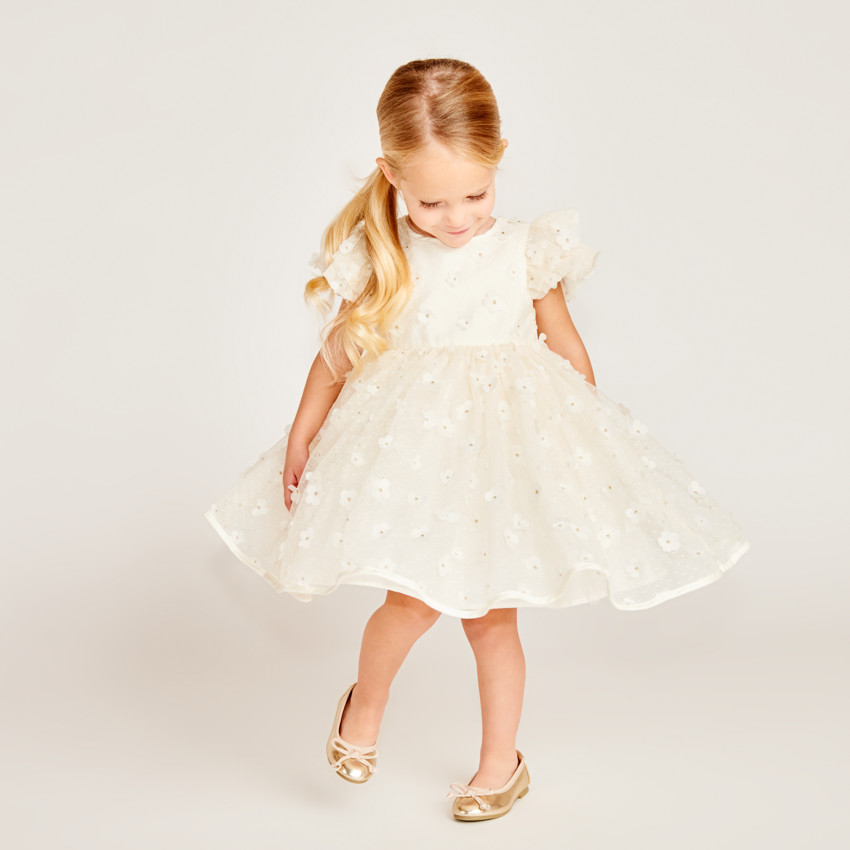 Korte mouwen vlinderjurk met 3D bloemen voor babymeisjes 