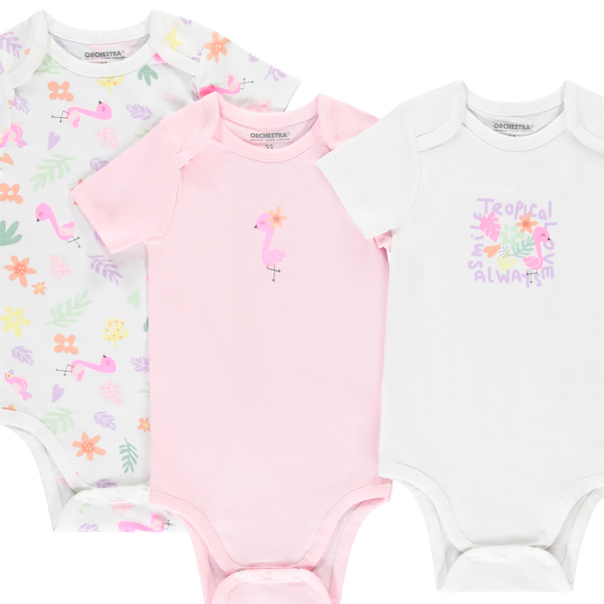 Lot de 7 bodies manches courtes fantaisie pour bébé fille avec ouvertures différentes selon l'âge 