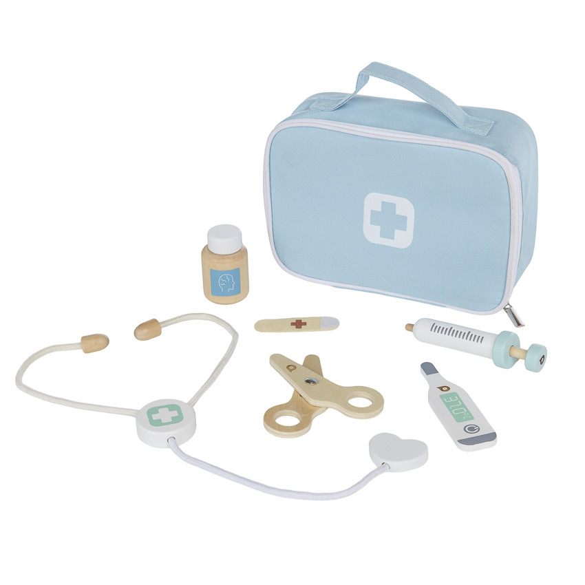 blauwe houten doktersset Prémaman vanaf 3 jaar 