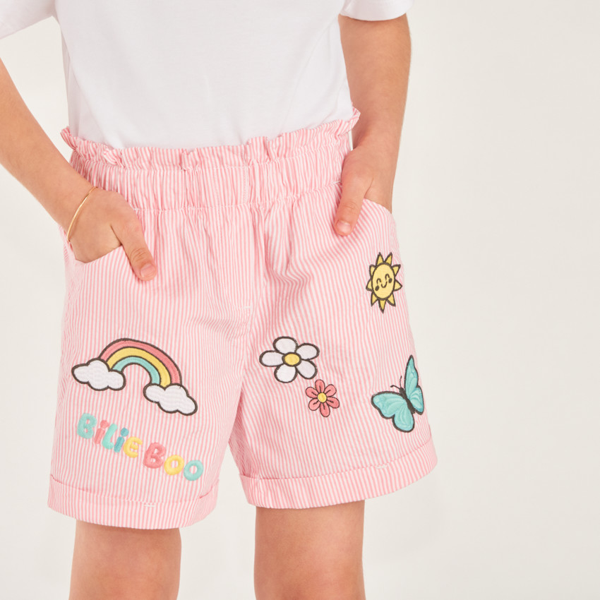 Korte stoffen broek met geborduurde strepen van Bilie Boo meisjes 