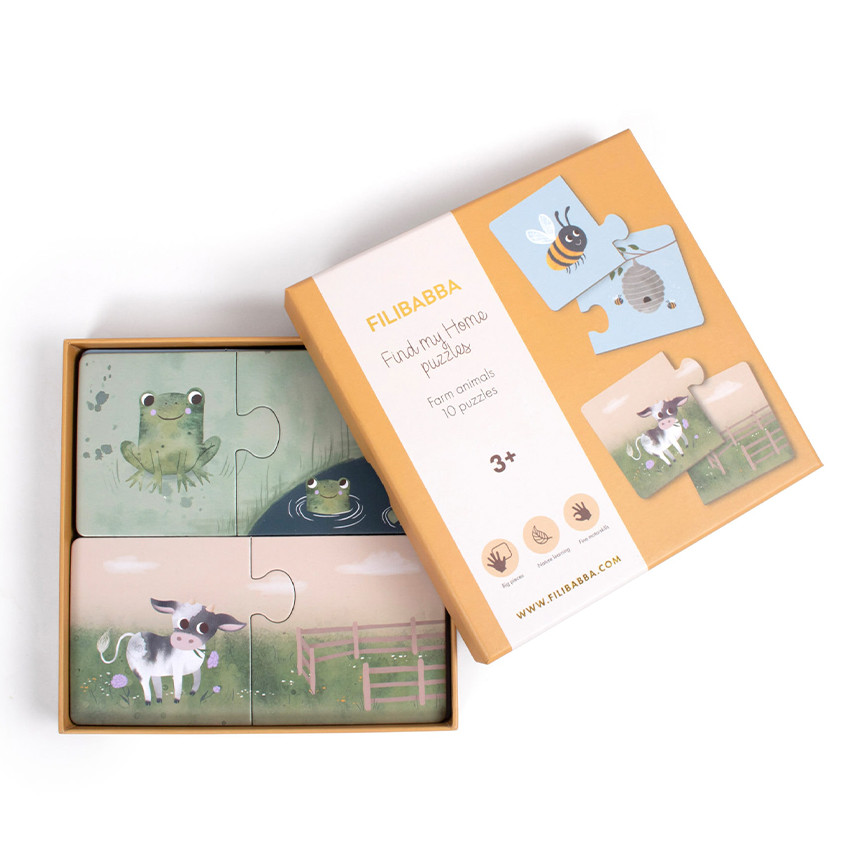 Puzzel set van 10 stks "Vind mijn huis" Boerderij dieren 3jaar+ 