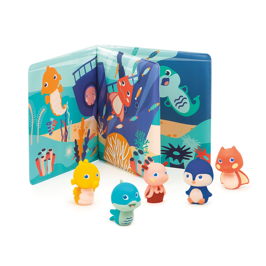 Badboek met 5 marionetten van zeedieren 