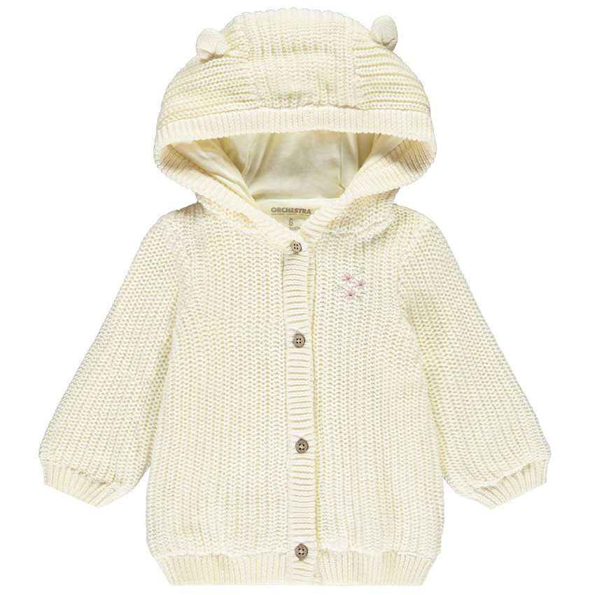 Gilet en tricot perlé avec capuche ludique pour bébé fille 