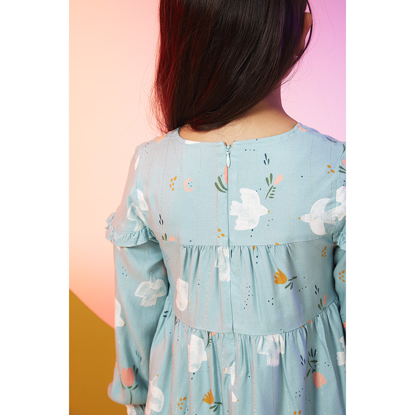 Robe manches longues volantée imprimé fantaisie pour fille 