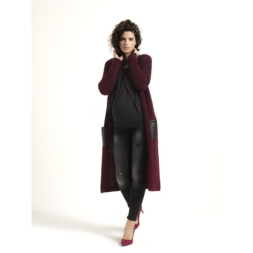 Gilet long de grossesse en maille avec détails en simili cuir 