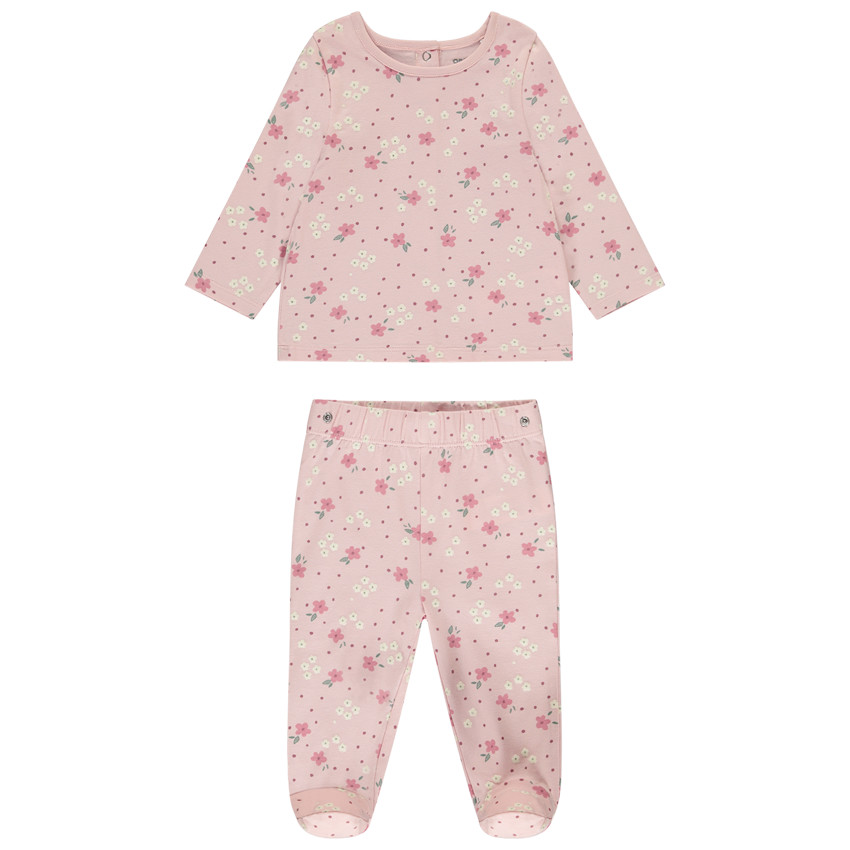 Pyjama 2 pièces imprimé fleurs pour bébé fille avec finitions différentes selon l'âge 