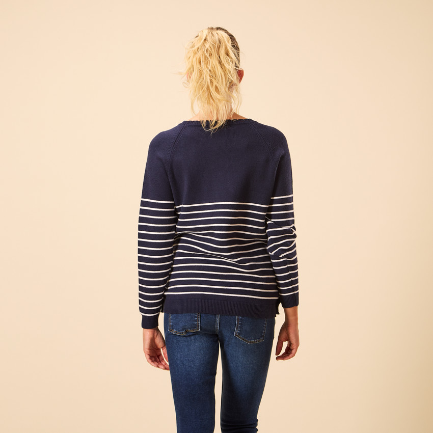 Pull d'allaitement en tricot rayé esprit marinière 