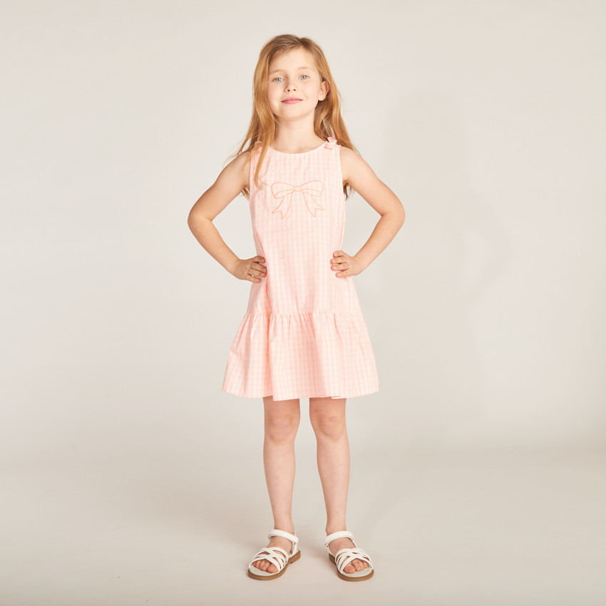 Robe sans manches vichy avec nœud brodé pour fille 