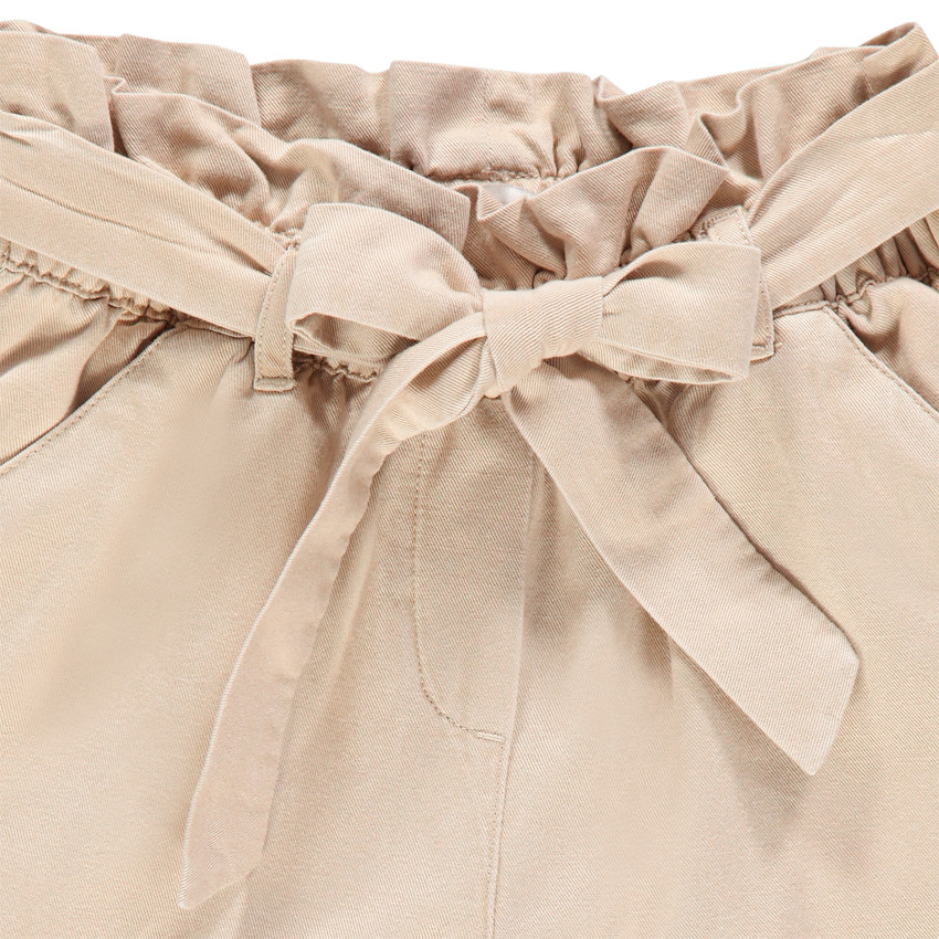 Short en toile taille haute beige pour enfant fille 