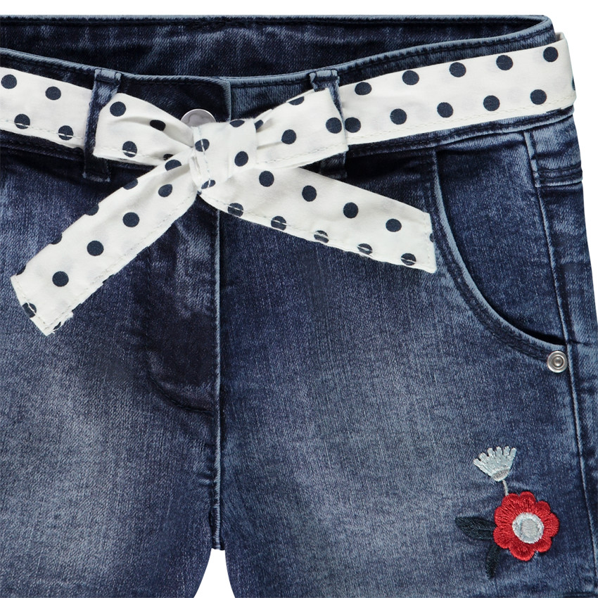 Short van denim met sjaalriem voorzien van stippenprint en geborduurde bloem voor meisjes 