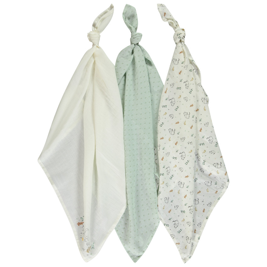 Lot de 3 langes en tetra motifs éléphants pour bébé 