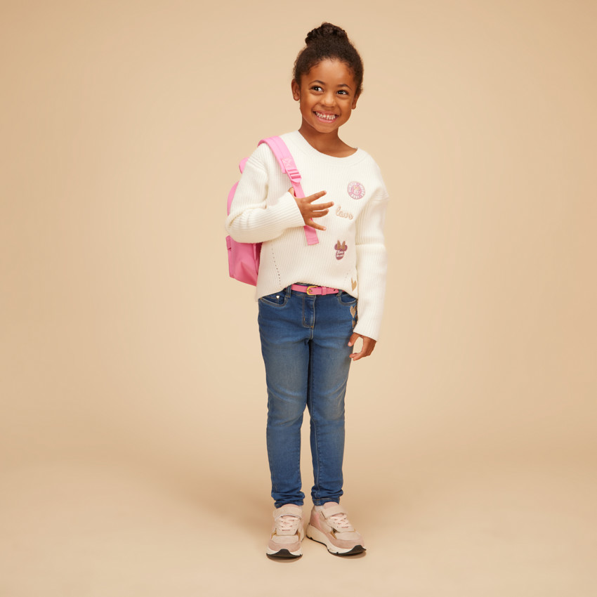 Jean slim brodé cœurs + ceinture amovible pour fille 