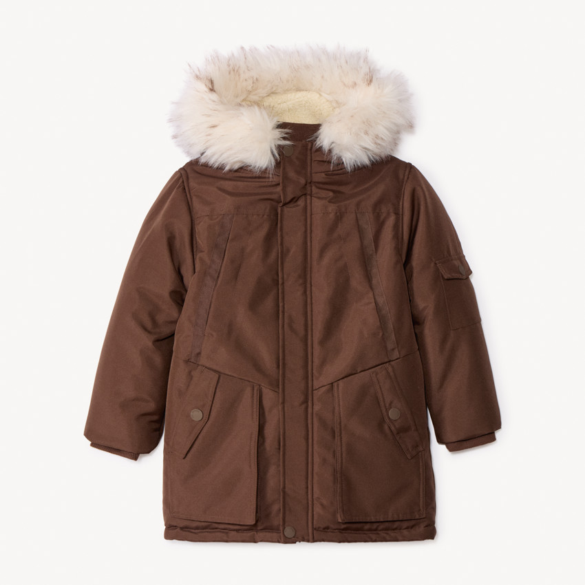 Parka uni en toile avec capuche effet fourrure pour garçon  