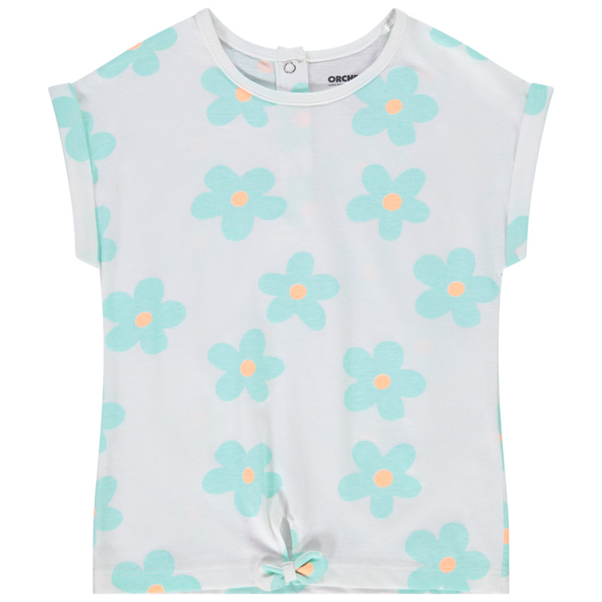 T-shirt met korte mouwen en knoopdetail, bedrukt met bloemen voor meisjes 