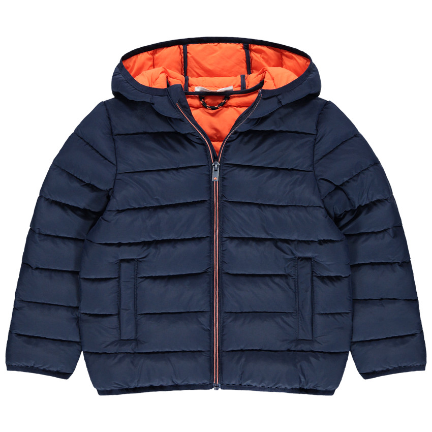 Dunne gewatteerde donsjas met draagtas, voor jongens. 