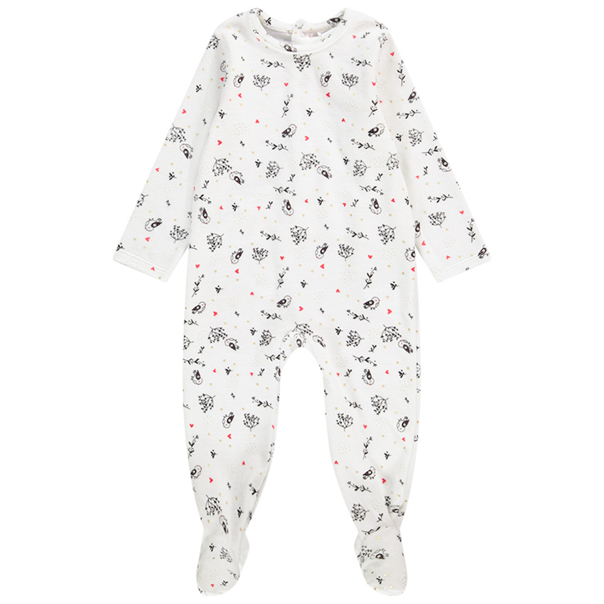 Dors-bien en velours imprimé fantaisie pour bébé fille avec ouvertures différentes selon l'âge 