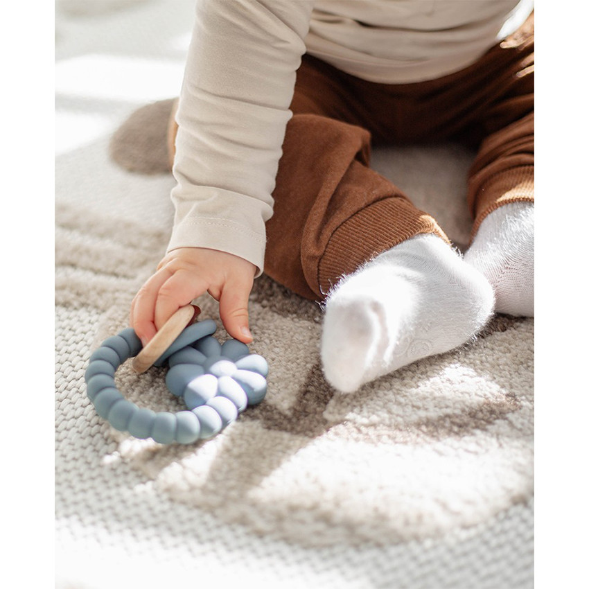 Anneau de dentition silicone Fleur Bleu 