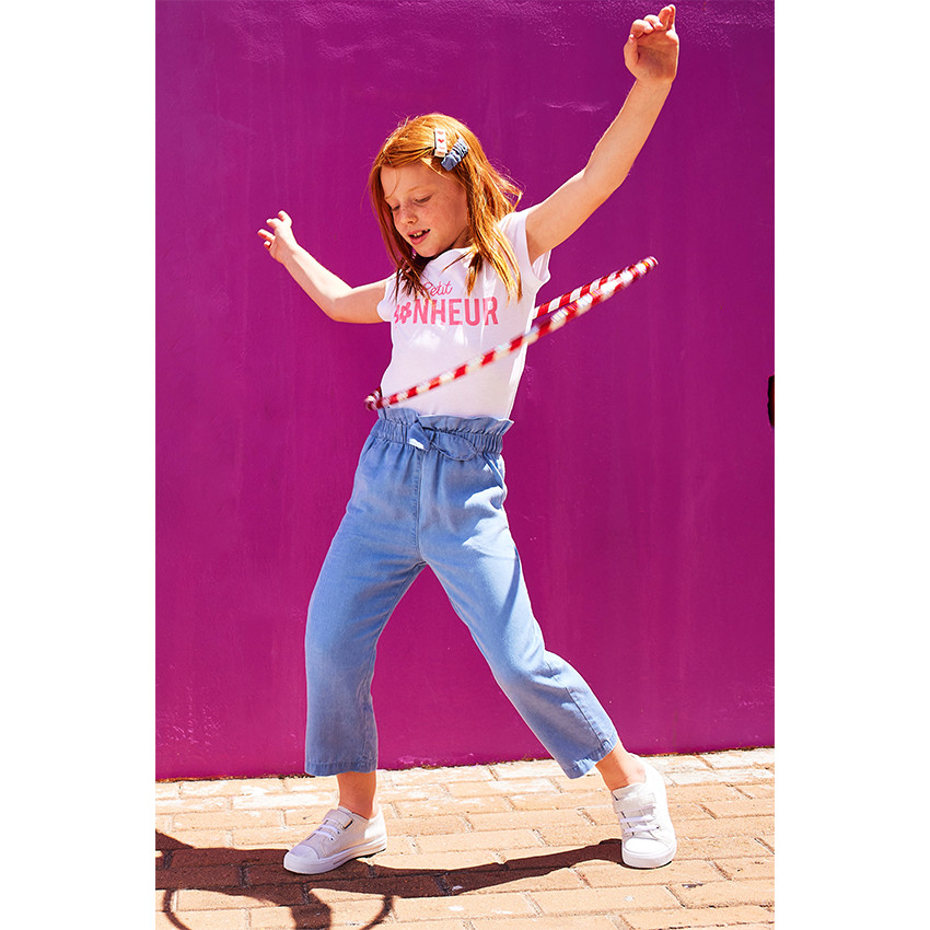 Pantalon large coupe paper bag avec nœud fille 