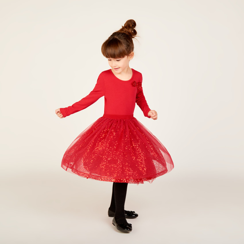 Feestjurk met lange mouwen en 2-in-1 effect met pailletten voor meisjes 