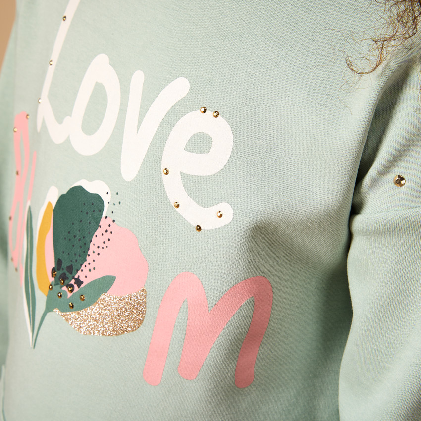 Robe sweat à strass et poche kangourou pour fille 