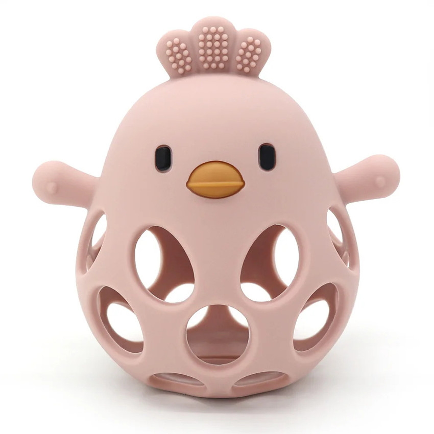 Anneau de dentition balle forme poussin silicone Rose 