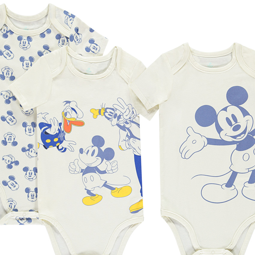 Lot de 3 bodies manches courtes Disney Mickey pour bébé garçon (ouvertures différentes selon l'âge) 