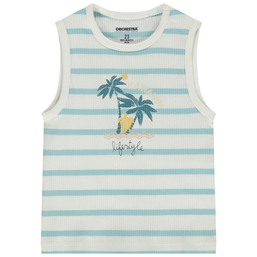 Mouwloos shirt in jersey met strepen en palmprint voor baby jongen 