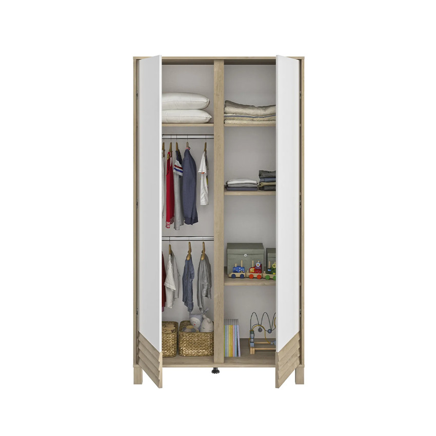 Armoire 2 portes en chêne blond et blanc Achille  