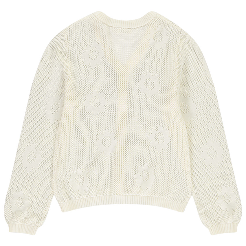 Gilet uni en tricot ajouré et fleurs plates pour fille 