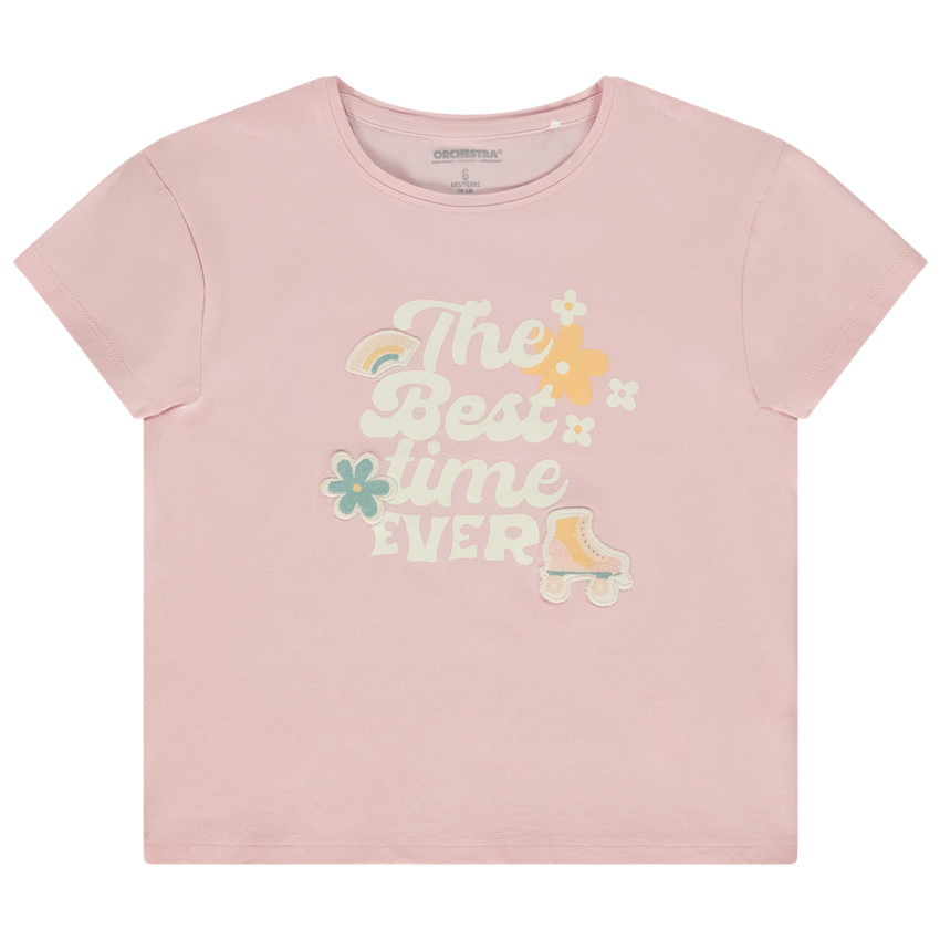T-shirt manches courtes avec patchs brodés pour fille 