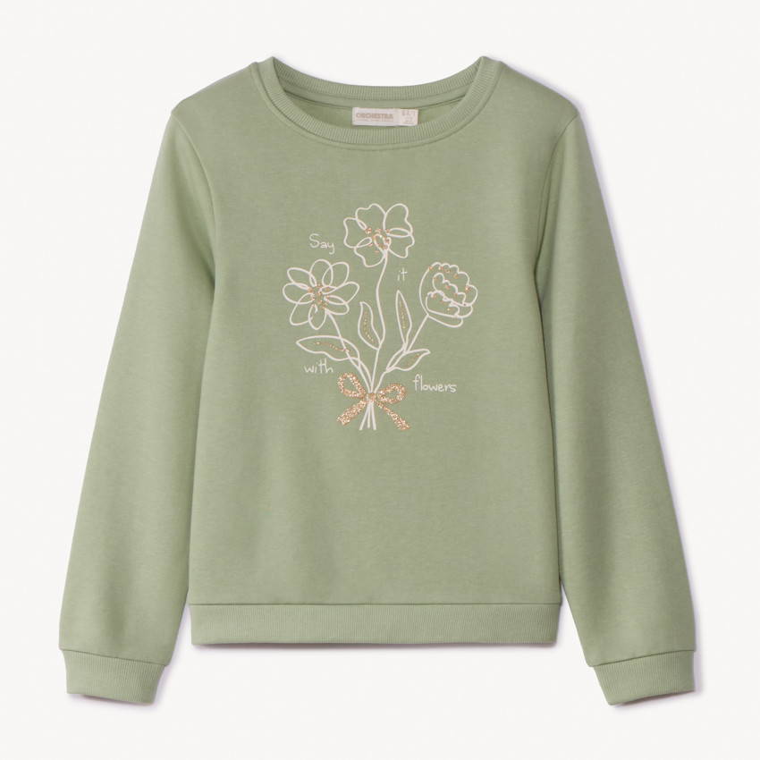 Sweat molleton uni à print pailleté pour fille 