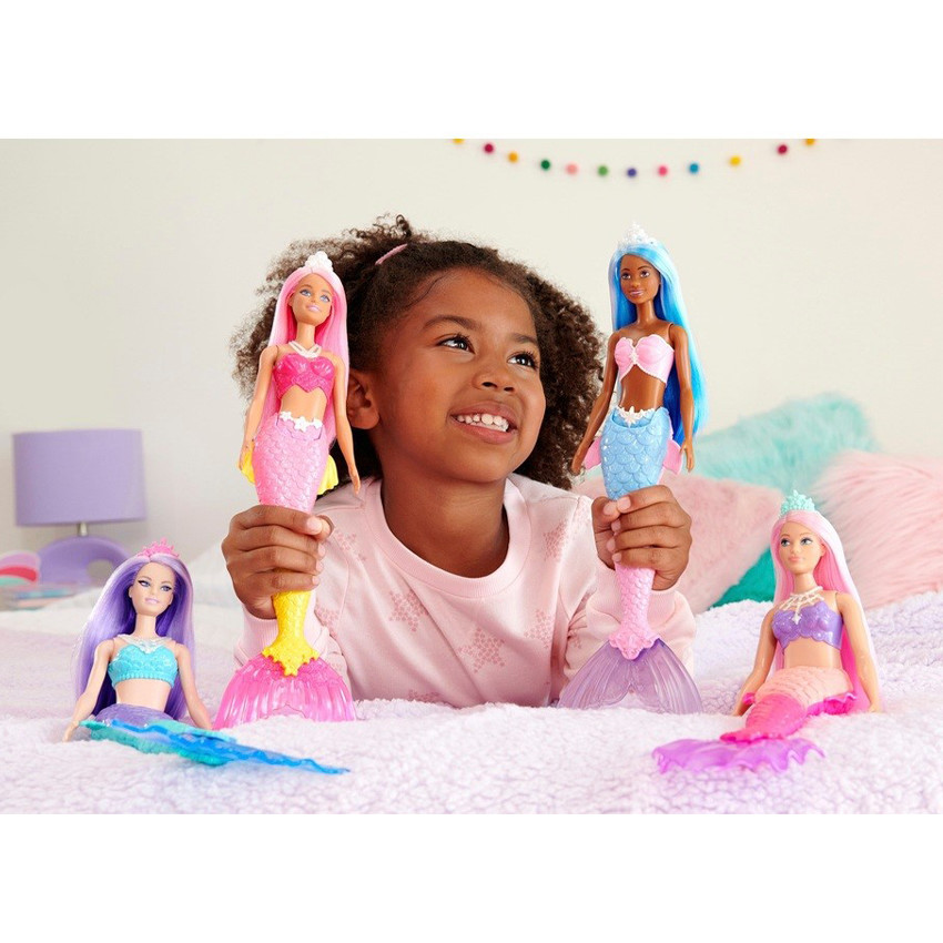 Barbie-dreamtopia-poupee barbie sirene, cheveux roses, poupees