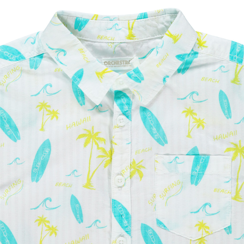 Chemise manches courtes à palmiers et planches imprimés all-over 