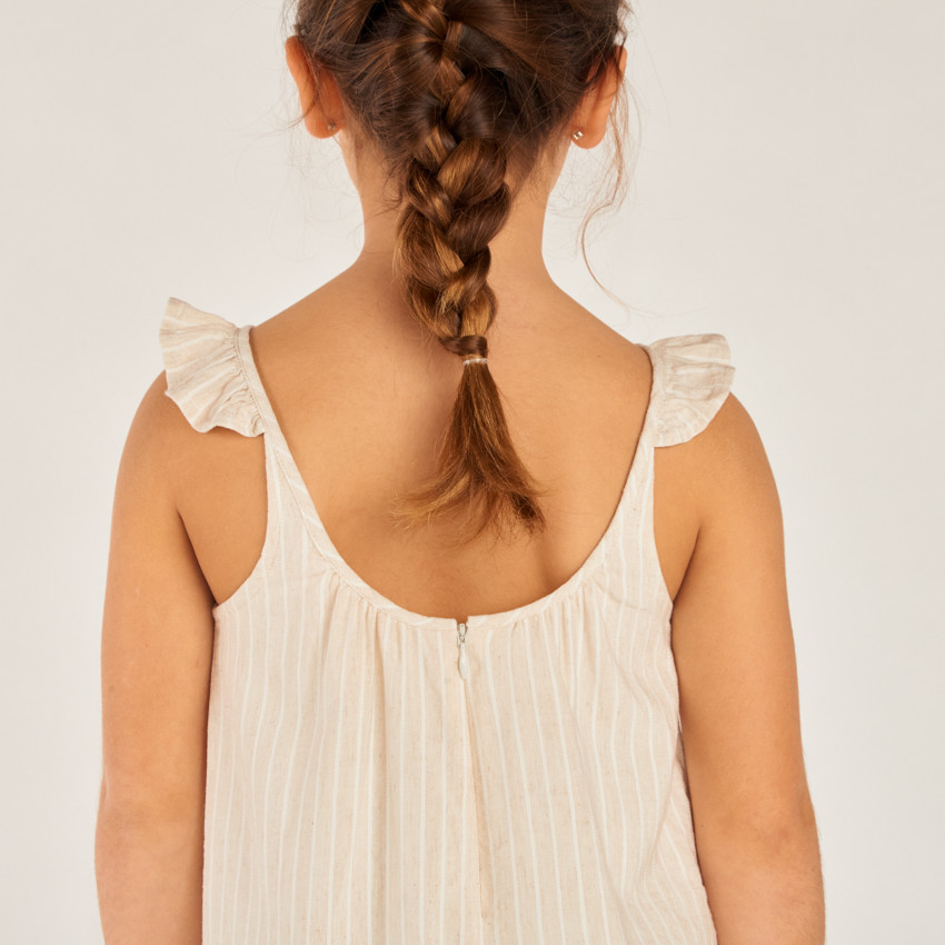 Lange jumper met schouderbanden in gestreepte stof voor meisjes 