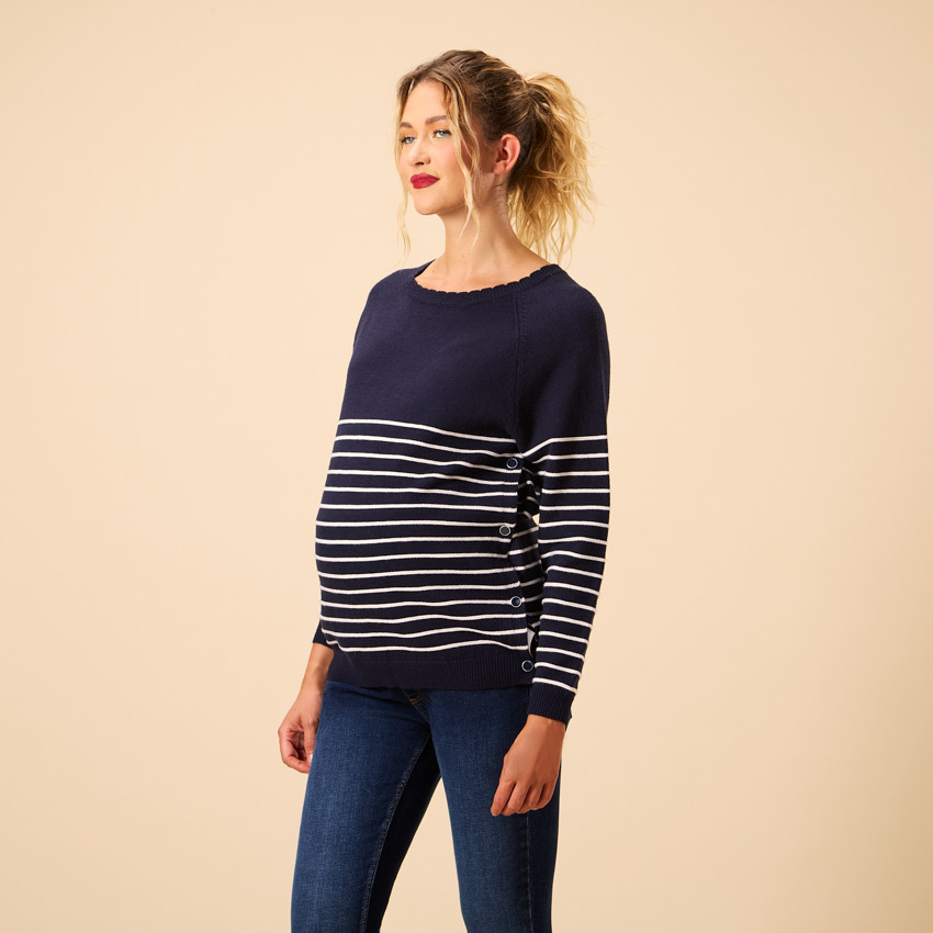 Pull d'allaitement en tricot rayé esprit marinière 
