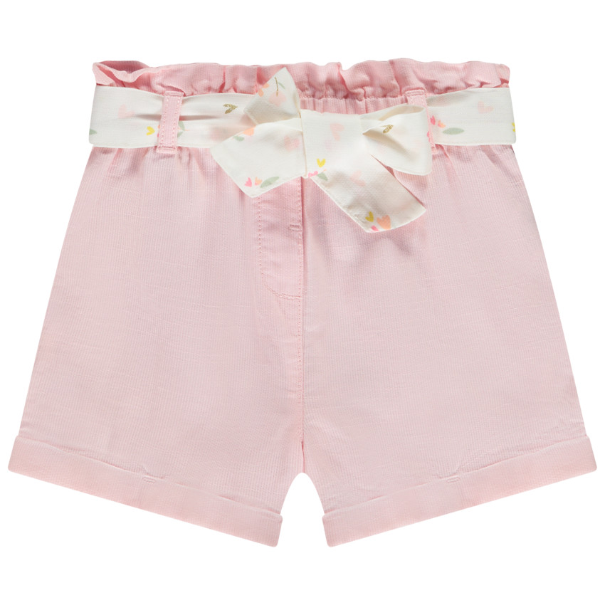 Short en toile armurée avec ceinture à nouer pour bébé fille 