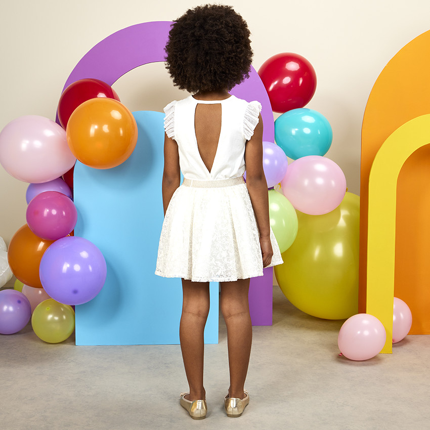 T-shirt manches courtes en tulle et fleurs 3D pour fille 