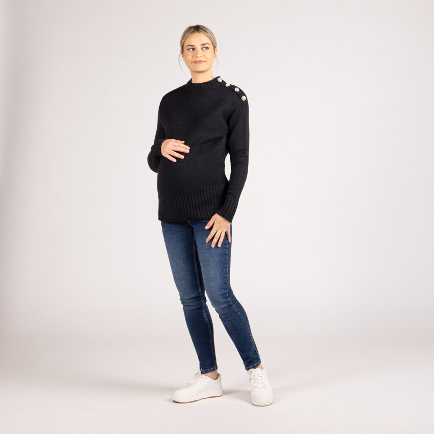 Trui in effen breiwerk met sierknopen voor dames 