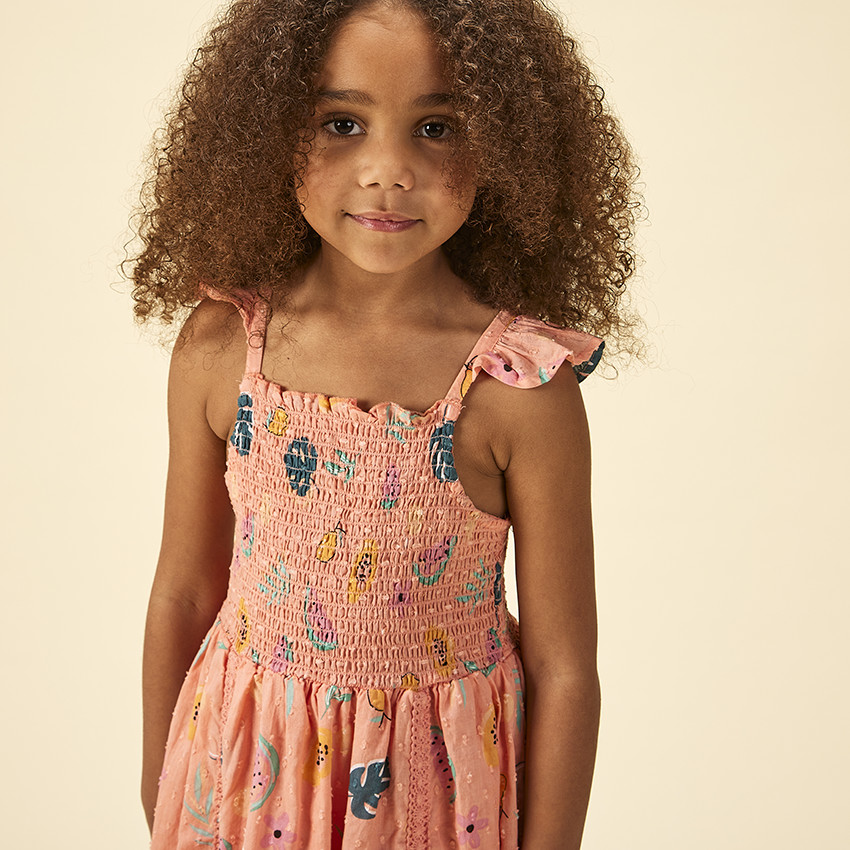 Robe longue avec bretelles volantée et imprimée pour fille 